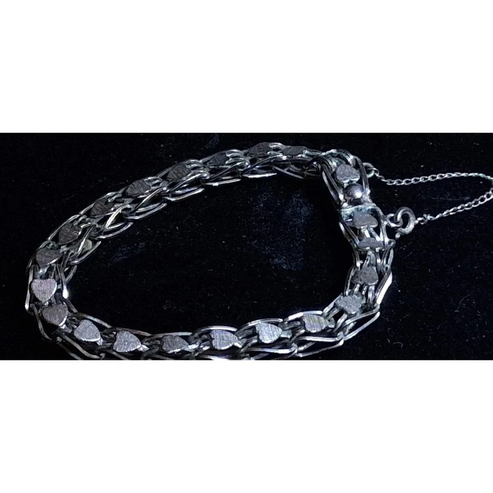 Elizabeth Rand Sterling Silver Heart Bracelet 7.5 Inches Long Vintage 925 Signed
